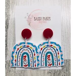Dr. Seuss Cat in Hat Fish Thing Rainbow Earrings